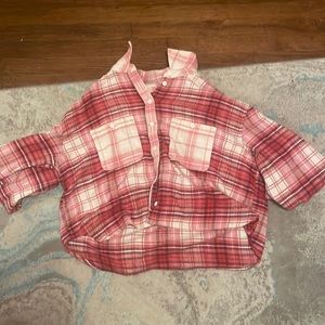 American Eagle red&pink cardigan, cropped.